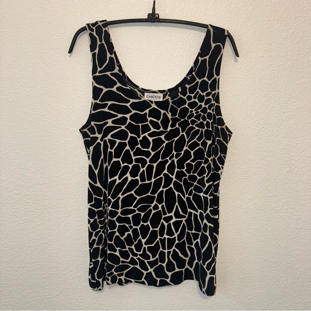 Chico's Travelers Black and Cream Abstract Tank.